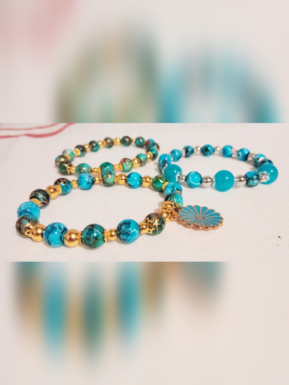 Handmade Glass Bracelet One Of A Kind. Cyan Mix And Blue. Lot Of 3 Size 7'' - Picture 7 of 17